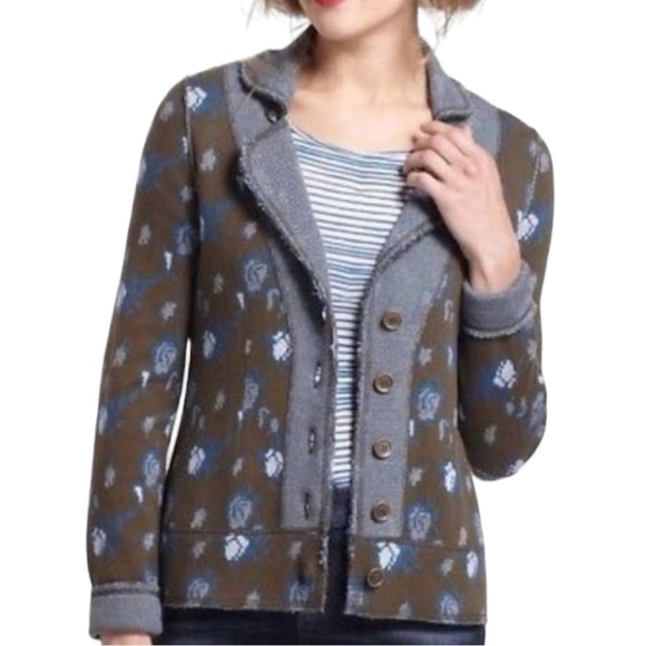 Anthropologie WHR Floral Design Boho Blazer Elbow Patches Hippie Jacket Size S - Picture 2 of 12